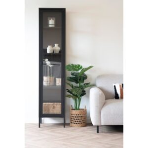 wohnli-moebel-suche-M26004889-1 1-türige Glasvitrine schwarzer Stahl 40 x 180 cm 35x180x40cm Metall Schwarz Moloo Möbel Esszimmermöbel Vitrine und Vitrinenschrank