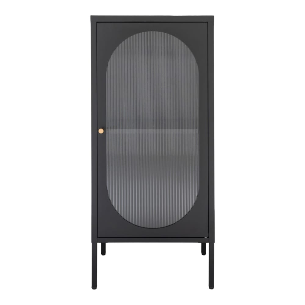 Wohnli Möbelsuche - Vitrine einer Tür aus Wellglas und schwarzem Stahl 50 x 110 cm