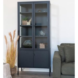 wohnli-moebel-suche-M26004899-1 4-türige Glasvitrine aus schwarzem Stahl 80 x 180 cm 35x180x80cm Metall Schwarz Moloo Möbel Esszimmermöbel Vitrine und Vitrinenschrank