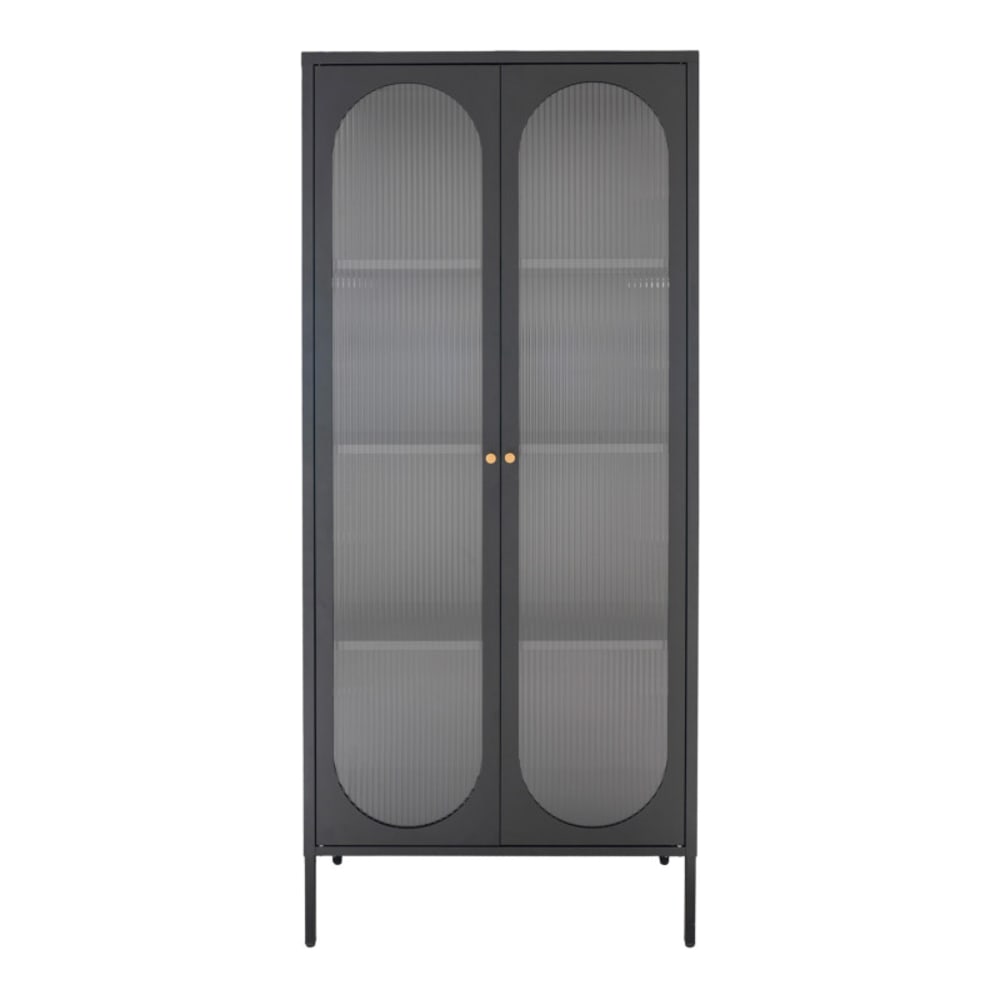 wohnli-moebel-suche-M26004900 Wohnli Möbelsuche - 2-türige Vitrine aus Wellglas und schwarzem Stahl 90 x 180 cm