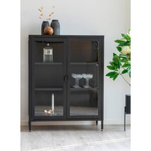 wohnli-moebel-suche-M26004904-1 2-türige Glasvitrine schwarzer Stahl 80 x 101 cm 40x101x80cm Metall Schwarz Moloo Möbel Esszimmermöbel Vitrine und Vitrinenschrank