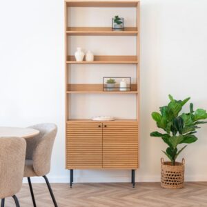 wohnli-moebel-suche-M26004905-1 2-türiges Bücherregal aus Eiche natur 80 x 200 cm 30x200x80cm Holz Beige Moloo Möbel Wohnzimmermöbel Bücherregale