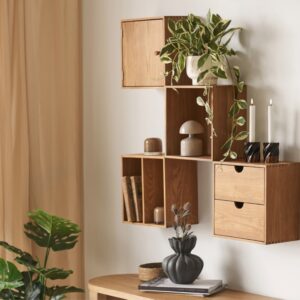wohnli-moebel-suche-M26004907-1 Wandwürfel mit 1 Tür aus massiver Eiche 30 x 30 cm 18x30x30cm Holz Braun Moloo Möbel Wohnzimmermöbel Bücherregale