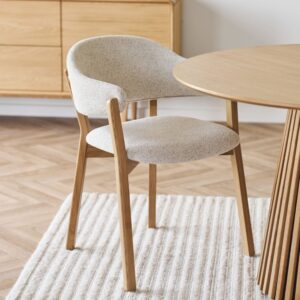 wohnli-moebel-suche-M26004921-1 Esszimmerstuhl aus massiver Eiche und Stoff beige 59x80x59cm Stoff Beige Moloo Möbel Esszimmermöbel Stühle