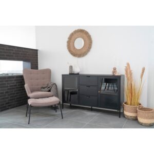 wohnli-moebel-suche-M26004938-1 Buffet 2 Glastüren 3 Schubladen schwarzem Metall 140 x 85 cm 40x85x140cm Metall Schwarz Moloo Möbel Esszimmermöbel Sideboards, Highboards & niedrige Anrichten