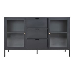 wohnli-moebel-suche-M26004938 Wohnli Möbelsuche - Buffet 2 Glastüren 3 Schubladen schwarzem Metall 140 x 85 cm