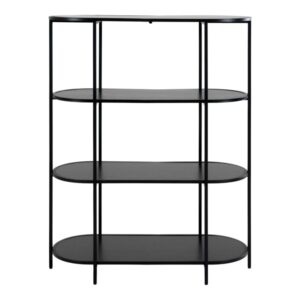Wohnli Möbelsuche - Ovales Regal mit 4 Ablagen schwarz und Metall 85 x 111 cm