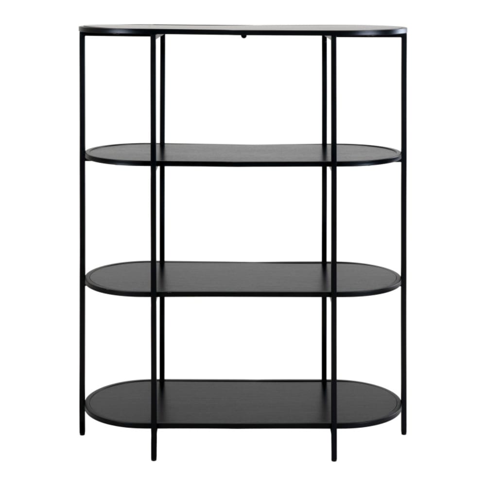 Wohnli Möbelsuche - Ovales Regal mit 4 Ablagen schwarz und Metall 85 x 111 cm