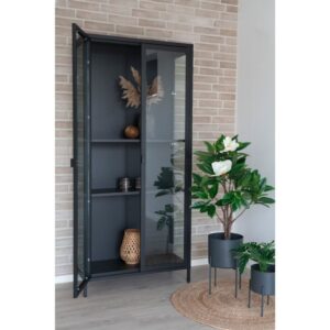 Aufbewahrungsschrank mit 2 Glastüren schwarzer Stahl 80x175 cm 35x175x80cm Metall Schwarz Moloo Möbel Esszimmermöbel Geschirrschränke