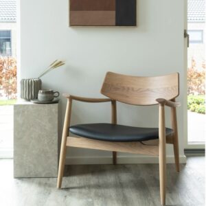 wohnli-moebel-suche-M26004956-1 Lounge-Sessel aus Eiche natur und schwarzem PU 68x72x68cm Stoff Beige Moloo Sofas und Sessel Sessel, Poufs und Fußbänke Sessel