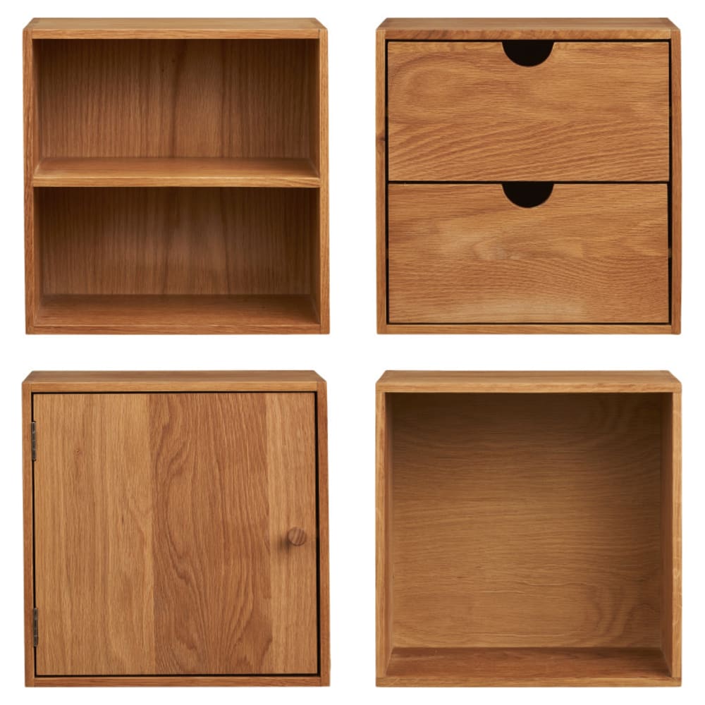 wohnli-moebel-suche-M26004957 Wohnli Möbelsuche - Set aus 4 massiven Eichenholz-Wandwürfeln 30 x 30 cm