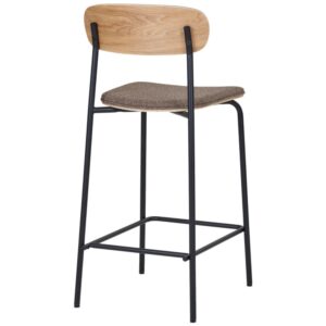 wohnli-moebel-suche-M26004969-1 Hocker massiver Esche schwarzem Stahl taupefarbenem Stoff (x2) 42x95x49cm Stoff Braun Moloo Möbel Esszimmermöbel Barhocker