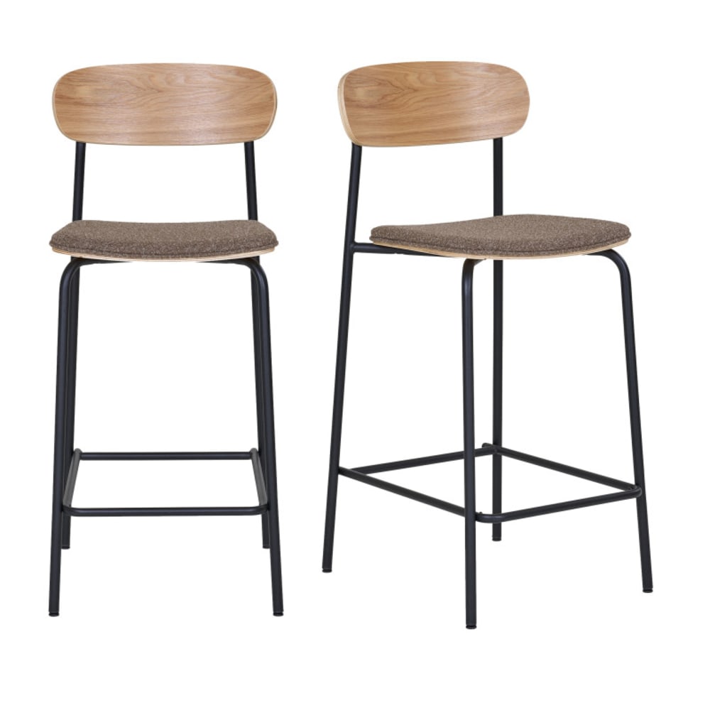 wohnli-moebel-suche-M26004969 Wohnli Möbelsuche - Hocker massiver Esche schwarzem Stahl taupefarbenem Stoff (x2)