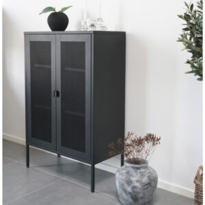 wohnli-moebel-suche-M26005011-1 Aufbewahrungsschrank mit 2 schwarzen Stahlgittertüren 80x120 cm 40x120x80cm Metall Schwarz Moloo Möbel