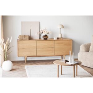 wohnli-moebel-suche-M26005015-1 Vintage Sideboard aus naturbelassener Eiche 180 cm 45x75x180cm Holz Beige Moloo Möbel Esszimmermöbel Sideboards, Highboards & niedrige Anrichten