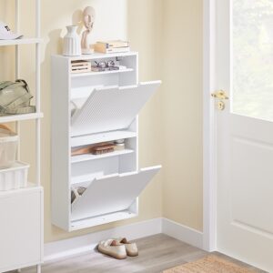 wohnli-moebel-suche-M26005913-1 Schuhschrank mit 2 türen weiß 50x19x99.6cm nordisch 50x99x19cm Spanplatte Weiß SoBuy Möbel Flurmöbel Schuhschränke