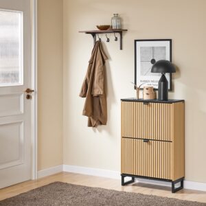 Schuhschrank mit 2 türen holzfarbe 60x24x88.5cm nordisch 60x88x24cm Spanplatte Braun SoBuy Möbel Flurmöbel Schuhschränke