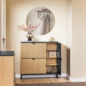 wohnli-moebel-suche-M26005923-1 Schuhschrank mit 2 türen holzfarbe 90x24x88.5cm modern 90x88x24cm Spanplatte Braun SoBuy Möbel Flurmöbel Schuhschränke