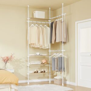 wohnli-moebel-suche-M26005962-1 Garderobenständer mit 4 etagen weiß 138x24.2x295cm funktional 138x295x24cm Metall Weiß SoBuy Möbel Schlafzimmermöbel Kleiderständer