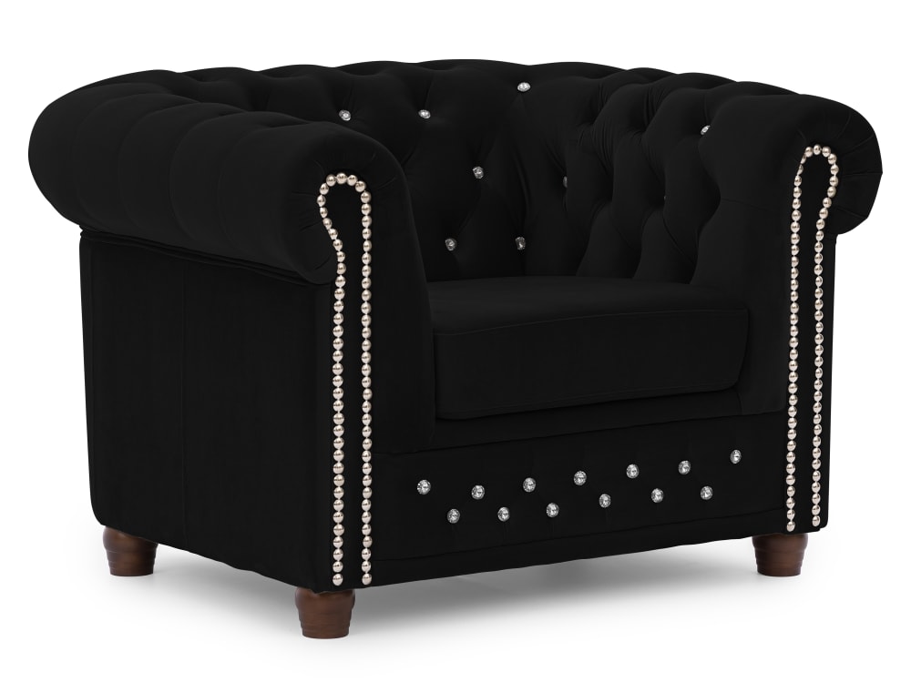 wohnli-moebel-suche-M26005995 Wohnli Möbelsuche - Chesterfield Sessel aus Schwarz Samt mit Kristallsteppung