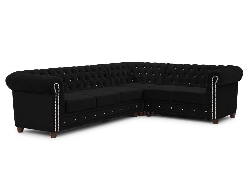 wohnli-moebel-suche-M26005997 Wohnli Möbelsuche - Chesterfield Ecksofa L-Form mit Schlaffunktion aus Schwarz Samt