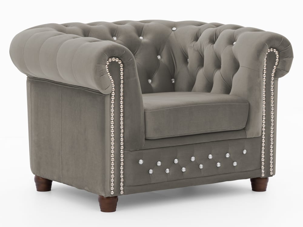 wohnli-moebel-suche-M26006000 Wohnli Möbelsuche - Chesterfield Sessel aus Grau Samt mit Kristallsteppung