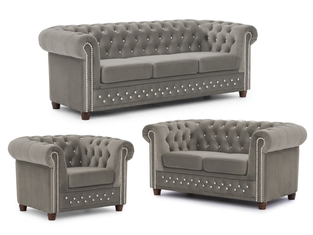 wohnli-moebel-suche-M26006019 Wohnli Möbelsuche - Chesterfield Polstergarnitur 3+2+1 aus Grau Samt