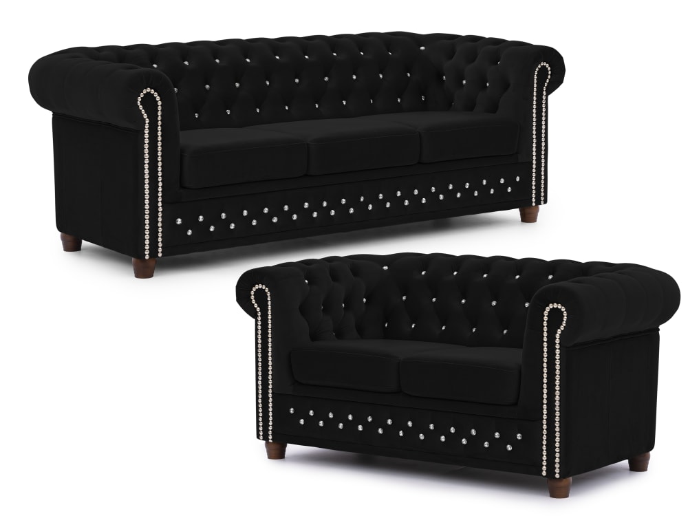 wohnli-moebel-suche-M26006027 Wohnli Möbelsuche - Chesterfield Polstergarnitur 3+2 aus Schwarz Samt