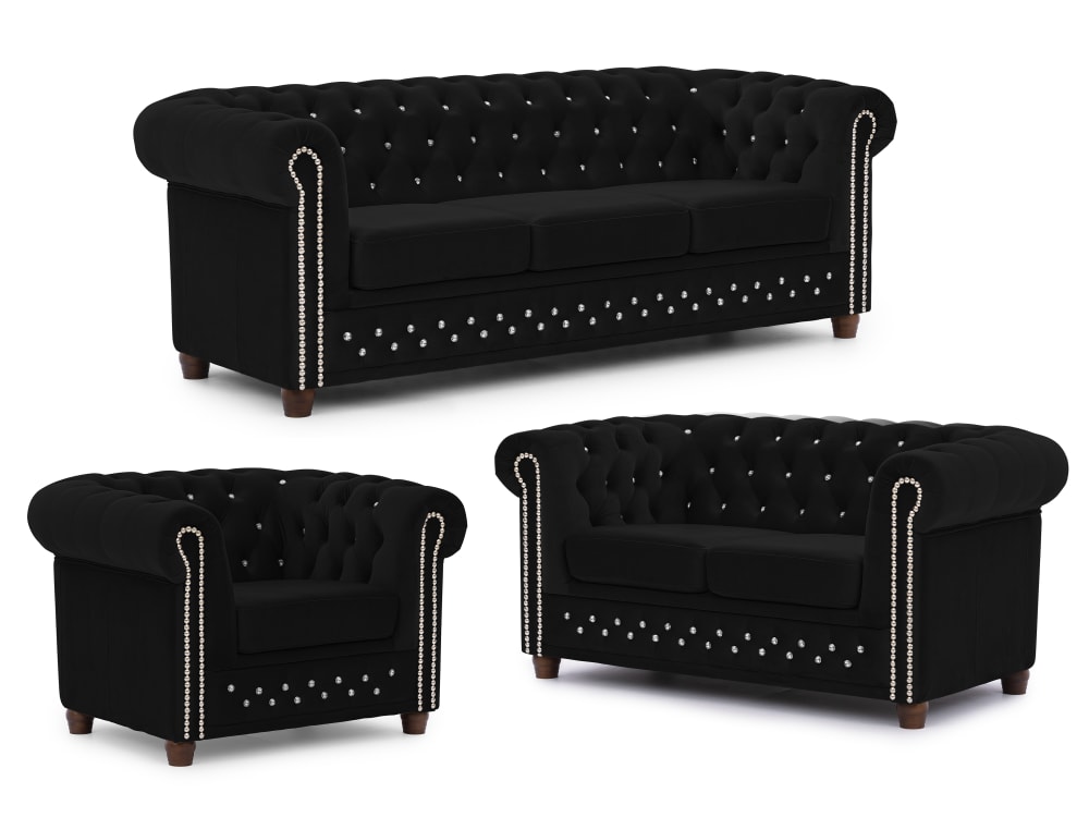 wohnli-moebel-suche-M26006032 Wohnli Möbelsuche - Chesterfield Polstergarnitur 3+2+1 aus Schwarz Samt