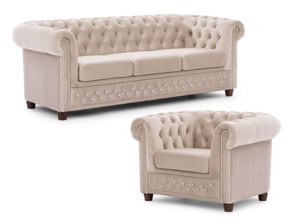 wohnli-moebel-suche-M26006033 Wohnli Möbelsuche - Chesterfield Polstergarnitur 3+1 aus Beige Samt