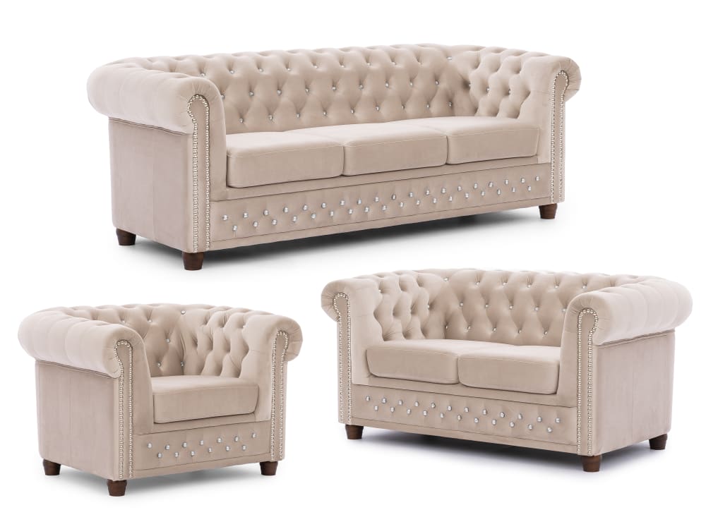 wohnli-moebel-suche-M26006039 Wohnli Möbelsuche - Chesterfield Polstergarnitur 3+2+1 aus Beige Samt
