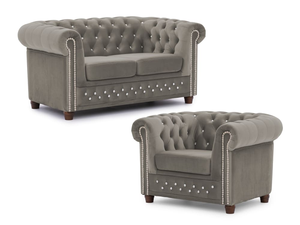 wohnli-moebel-suche-M26006042 Wohnli Möbelsuche - Chesterfield Polstergarnitur 2+1 aus Grau Samt