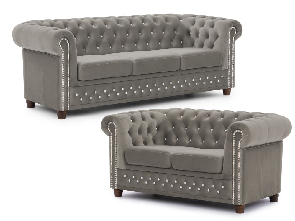 wohnli-moebel-suche-M26006047 Wohnli Möbelsuche - Chesterfield Polstergarnitur 3+2 aus Grau Samt