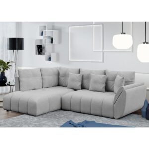 wohnli-moebel-suche-M26006062-1 Ecksofa mit Schlaffunktion und Bettkasten aus Stoff in Silber 268 cm 192x96x268cm Stoff Silber Ax Living Sofas und Sessel Sofas Ecksofas