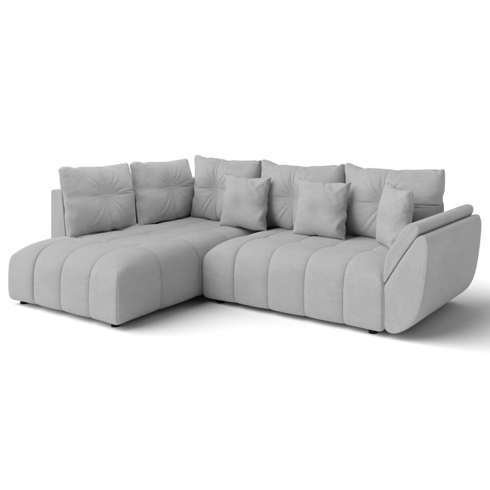 wohnli-moebel-suche-M26006062 Wohnli Möbelsuche - Ecksofa mit Schlaffunktion und Bettkasten aus Stoff in Silber 268 cm