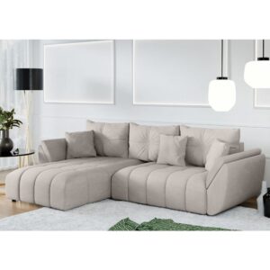 wohnli-moebel-suche-M26006064-1 Ecksofa mit Schlaffunktion und Bettkasten aus Stoff in Beige 280 cm 190x91x280cm Stoff Beige Ax Living Sofas und Sessel Sofas Ecksofas
