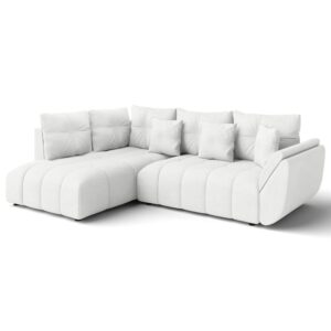 Wohnli Möbelsuche - Ecksofa mit Schlaffunktion und Bettkasten aus Stoff in Weiß 268 cm