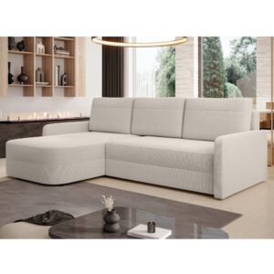 wohnli-moebel-suche-M26006069-1 Ecksofa mit Schlaffunktion und Bettkasten aus Stoff in Beige 250 cm 170x88x250cm Stoff Beige Ax Living Sofas und Sessel Sofas Ecksofas
