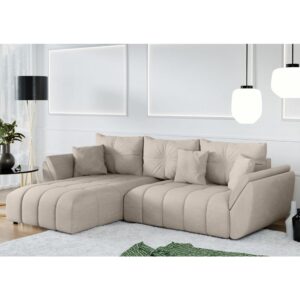 wohnli-moebel-suche-M26006070-1 Ecksofa mit Schlaffunktion und Bettkasten aus Stoff in Sandbeige 280 190x91x280cm Stoff Beige Ax Living Sofas und Sessel Sofas Ecksofas