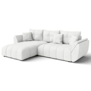 Wohnli Möbelsuche - Ecksofa mit Schlaffunktion und Bettkasten aus Stoff in Weiß 280 cm