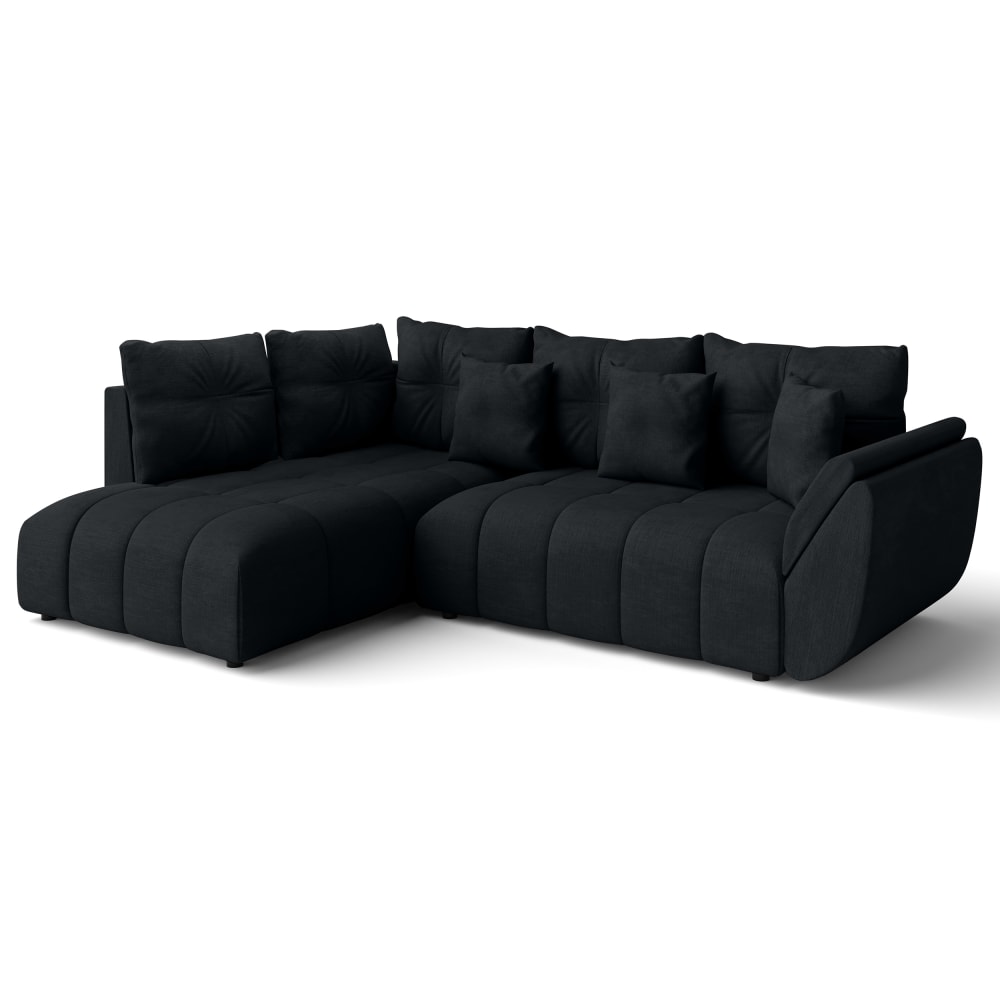 wohnli-moebel-suche-M26006080 Wohnli Möbelsuche - Ecksofa mit Schlaffunktion und Bettkasten aus Stoff in Schwarz 268 cm
