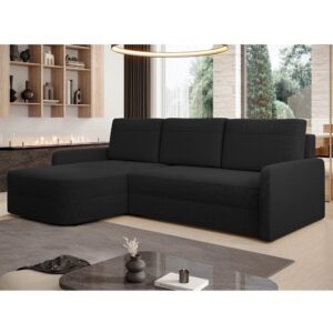 wohnli-moebel-suche-M26006085-1 Ecksofa mit Schlaffunktion und Bettkasten aus Stoff in Schwarz 250 cm 170x88x250cm Stoff Schwarz Ax Living Sofas und Sessel Sofas Ecksofas