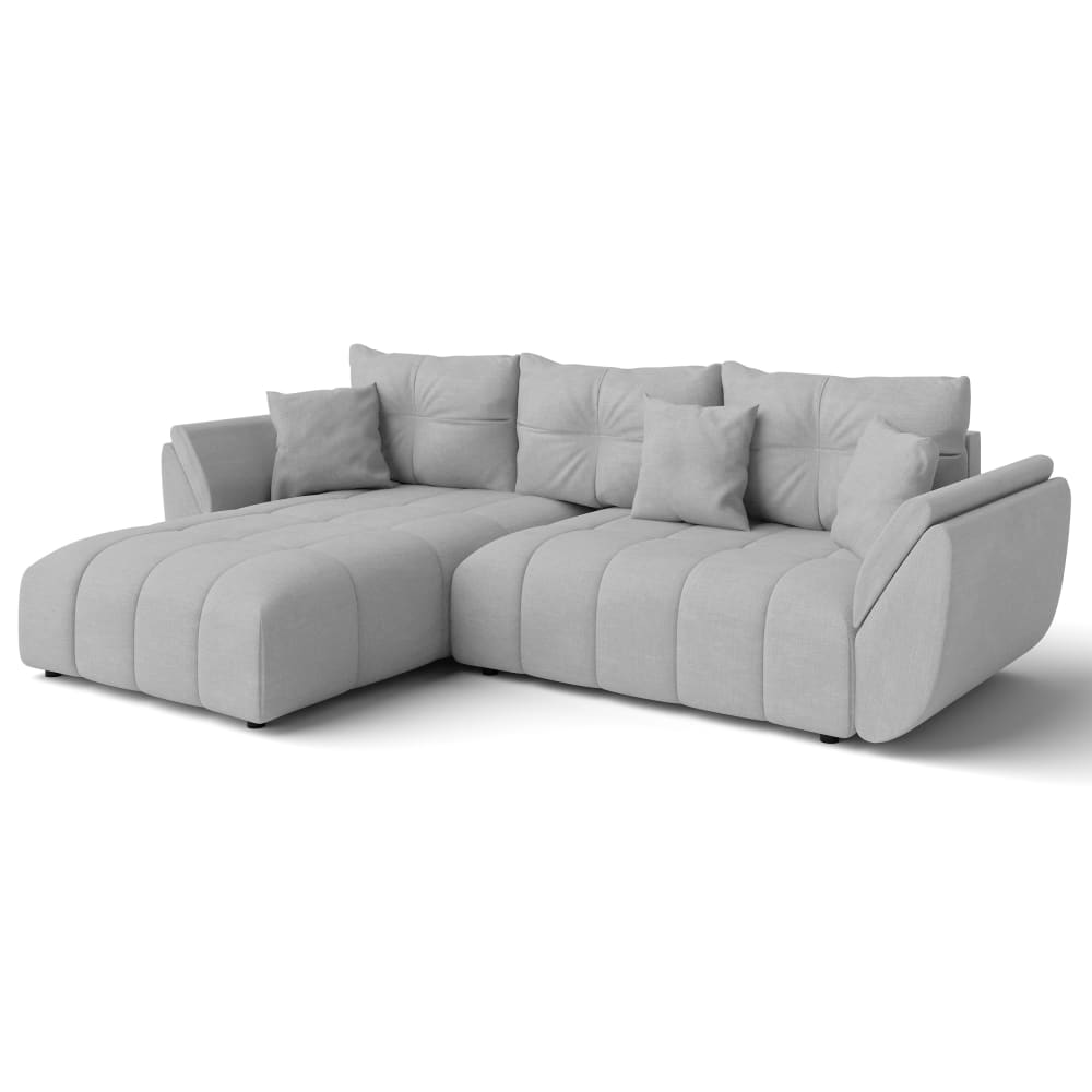 wohnli-moebel-suche-M26006088 Wohnli Möbelsuche - Ecksofa mit Schlaffunktion und Bettkasten aus Stoff in Silber 280 cm