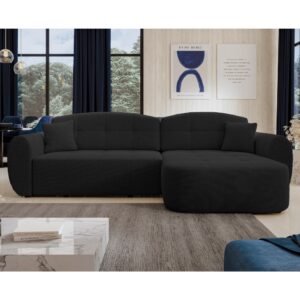 Ecksofa mit Schlaffunktion und Bettkasten aus Stoff in Schwarz 282 cm 170x91x282cm Stoff Schwarz Ax Living Sofas und Sessel Sofas Ecksofas
