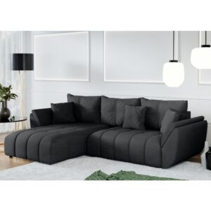wohnli-moebel-suche-M26006094-1 Ecksofa mit Schlaffunktion und Bettkasten aus Stoff in Dunkelgrau 280 190x91x280cm Stoff Grau Ax Living Sofas und Sessel Sofas Ecksofas