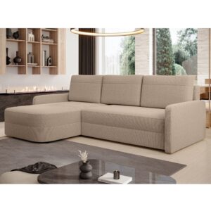 wohnli-moebel-suche-M26006102-1 Ecksofa mit Schlaffunktion und Bettkasten aus Stoff in Braun 250 cm 170x88x250cm Stoff Braun Ax Living Sofas und Sessel Sofas Ecksofas