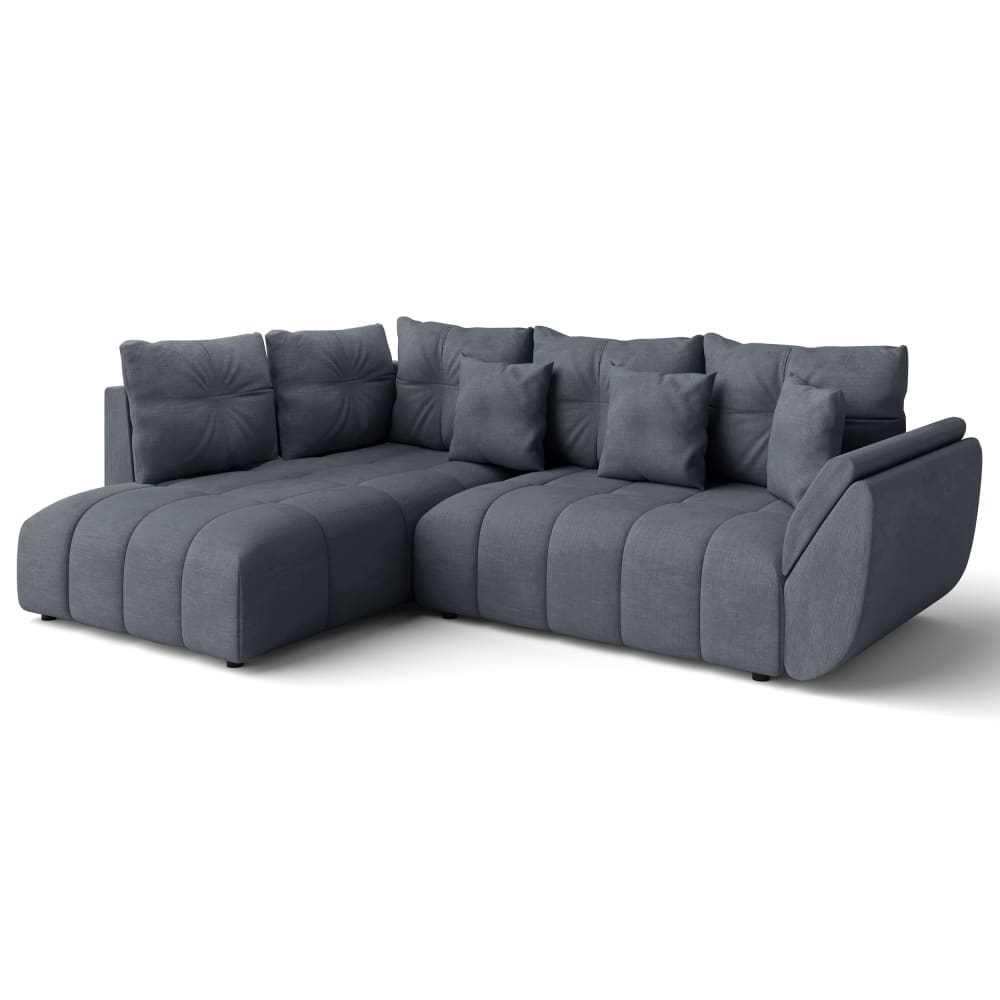 wohnli-moebel-suche-M26006106 Wohnli Möbelsuche - Ecksofa mit Schlaffunktion und Bettkasten aus Stoff in Grau 268 cm