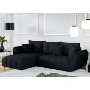 Ecksofa mit Schlaffunktion und Bettkasten aus Stoff in Schwarz 280 cm 190x91x280cm Stoff Schwarz Ax Living Sofas und Sessel Sofas Ecksofas