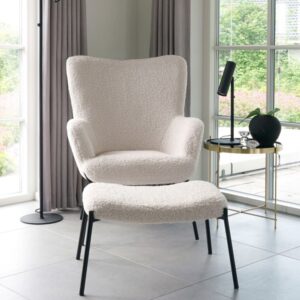 Fußstütze aus ecrufarbenem Bouclé-Stoff 63x39x42cm Stoff Weiß Moloo Sofas und Sessel Sessel, Poufs und Fußbänke Fußbänke