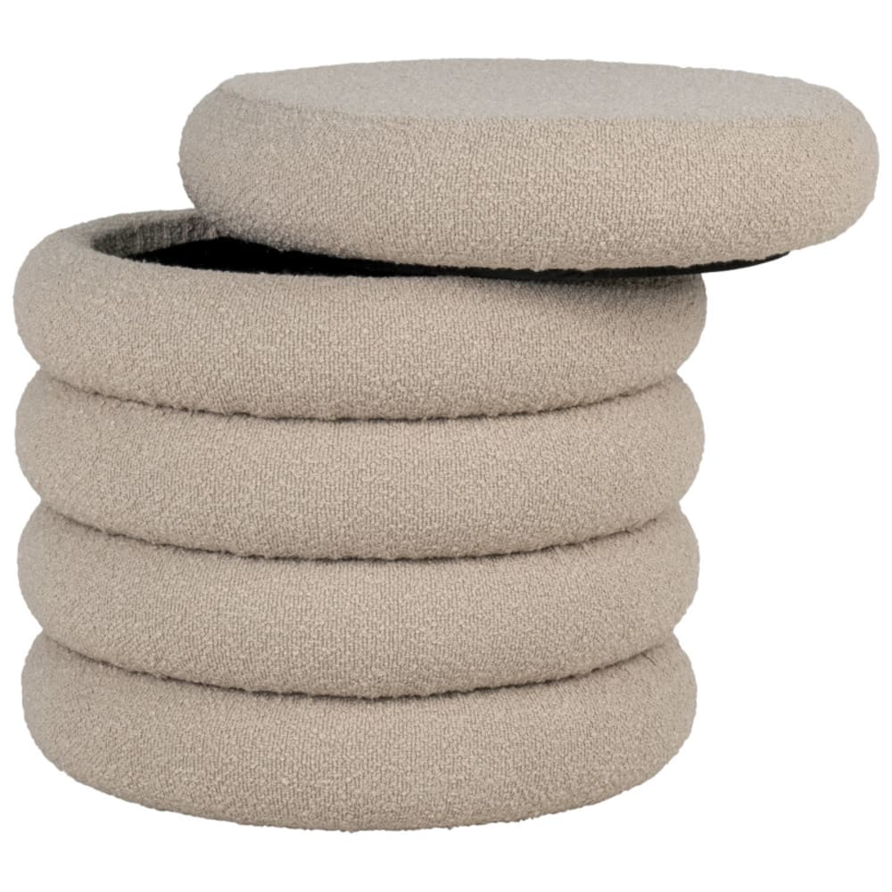 wohnli-moebel-suche-M26006793 Wohnli Möbelsuche - Ottomane mit Stauraum aus beigefarbenem Schlingenstoff ø44 cm